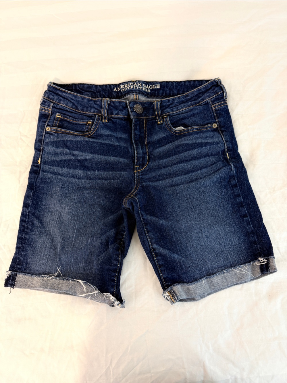 American Eagle dark wash denim Bermuda shorts with cuffed hem 12